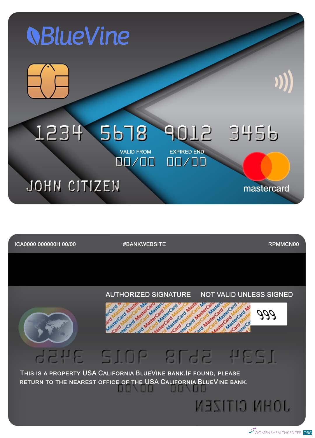 Download USA California BlueVine bank mastercard Photoshop template